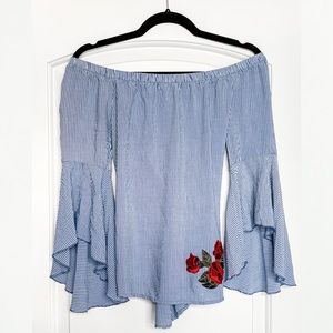 Off the shoulder Blue Striped Top